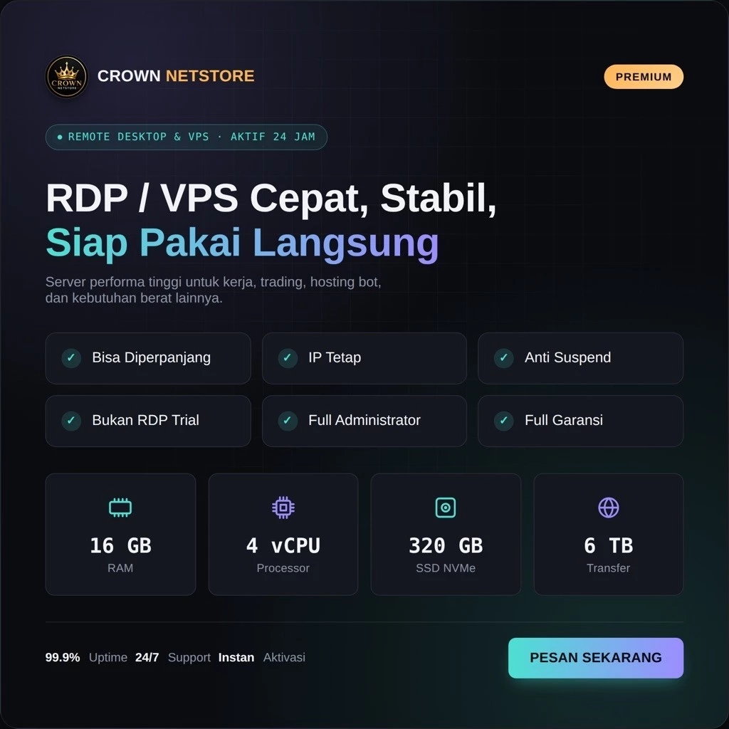 RDP / VPS 4 CPU 16 GB RAM